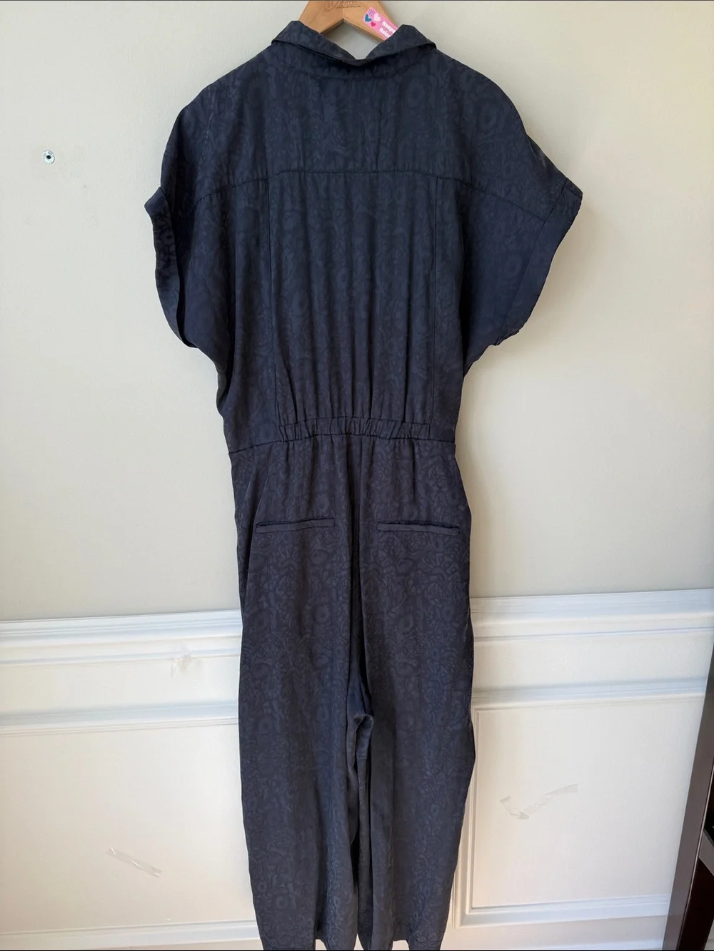 Ett:Twa James by Anthropologie Tie-Waist Button-Front Jumpsuit, Dark Navy Sz 12 - Picture 5 of 15